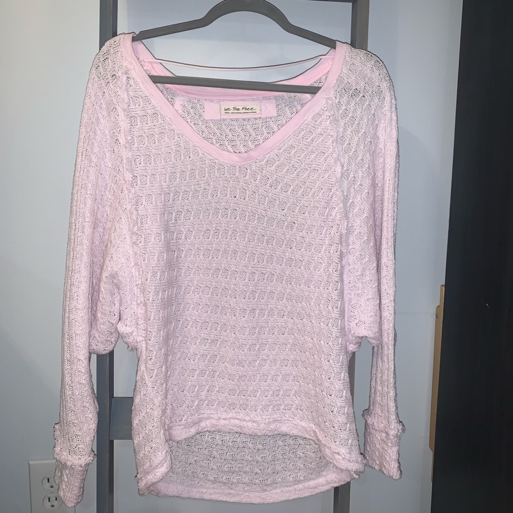 Free People Pink Lace High Low Shirt Small